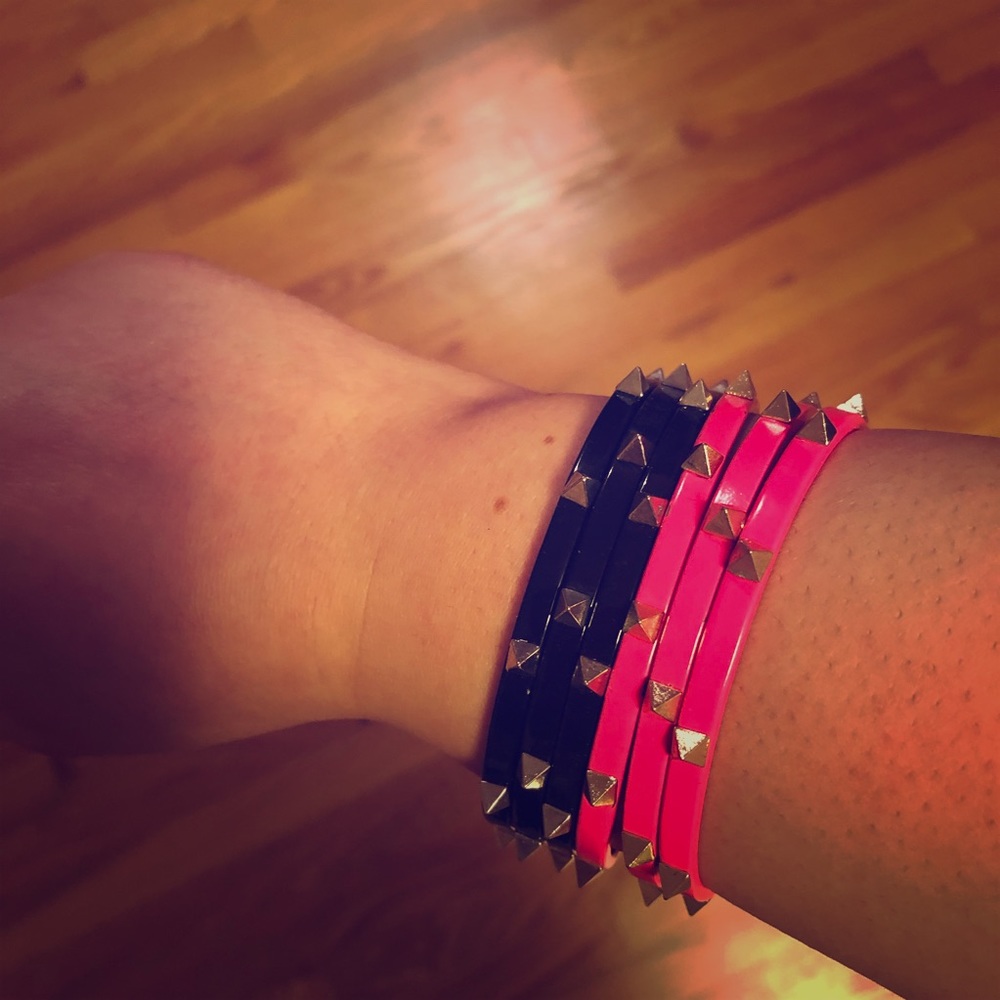 Spiked Bangles. Black and HOT pink